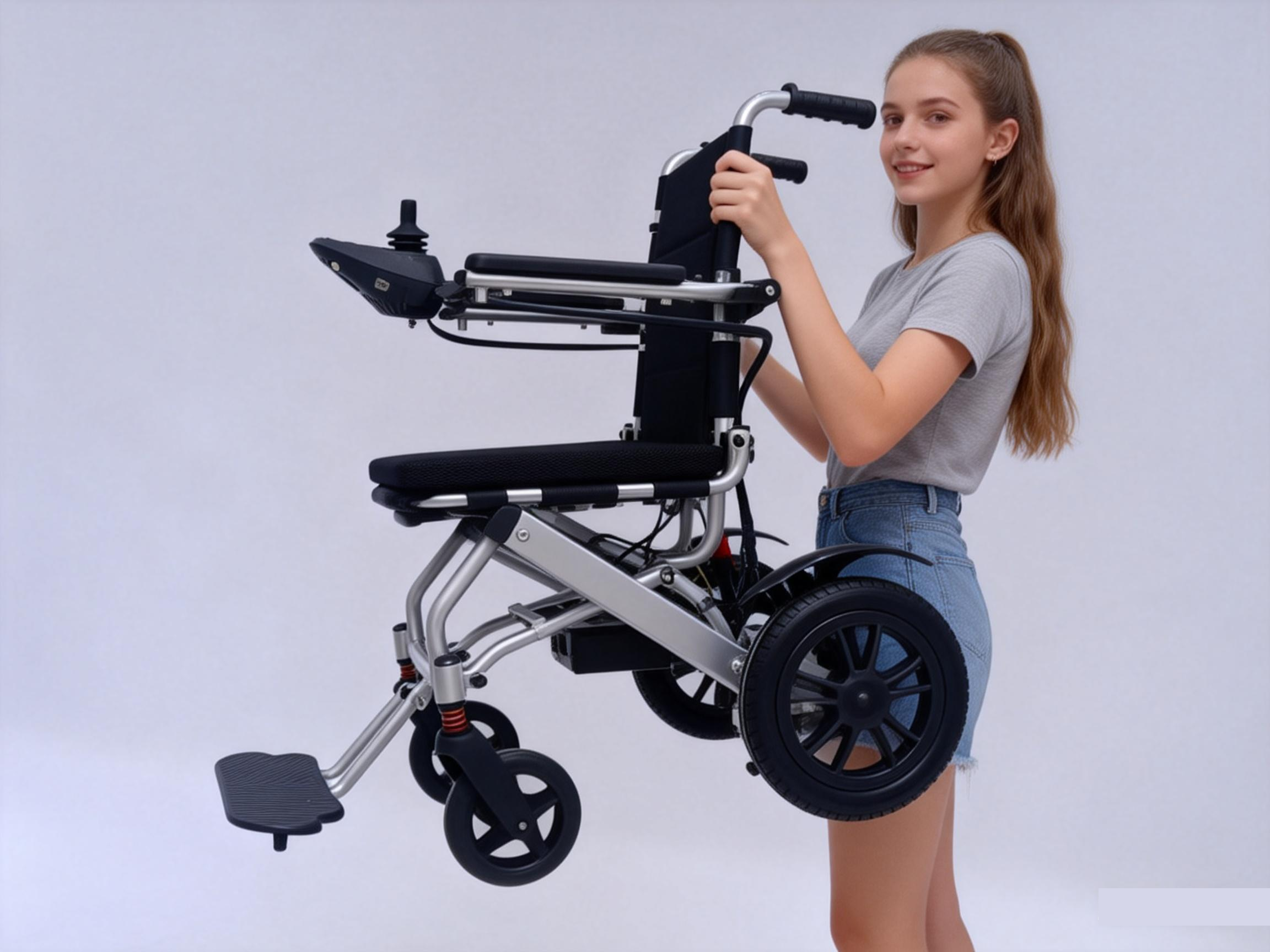 Silla de ruedas eléctrica ultraligera Brother Medical, una niña puede sostenerla fácilmente